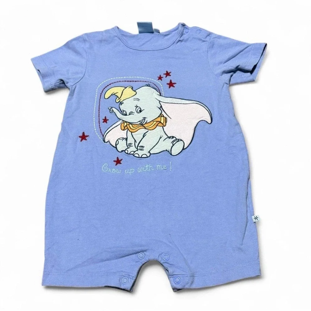 Vintage Disney Baby Dumbo Grow Up With Me Blue Embroidered Romper One Piece